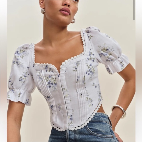 Reformation Simmie Floral Linen Top Size 0 - Picture 1 of 8